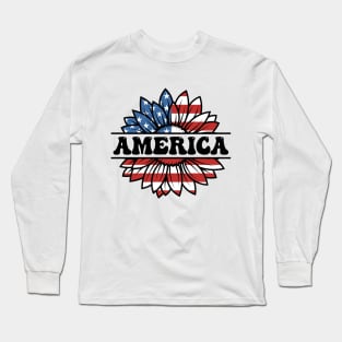 Sunflower American Flag Long Sleeve T-Shirt